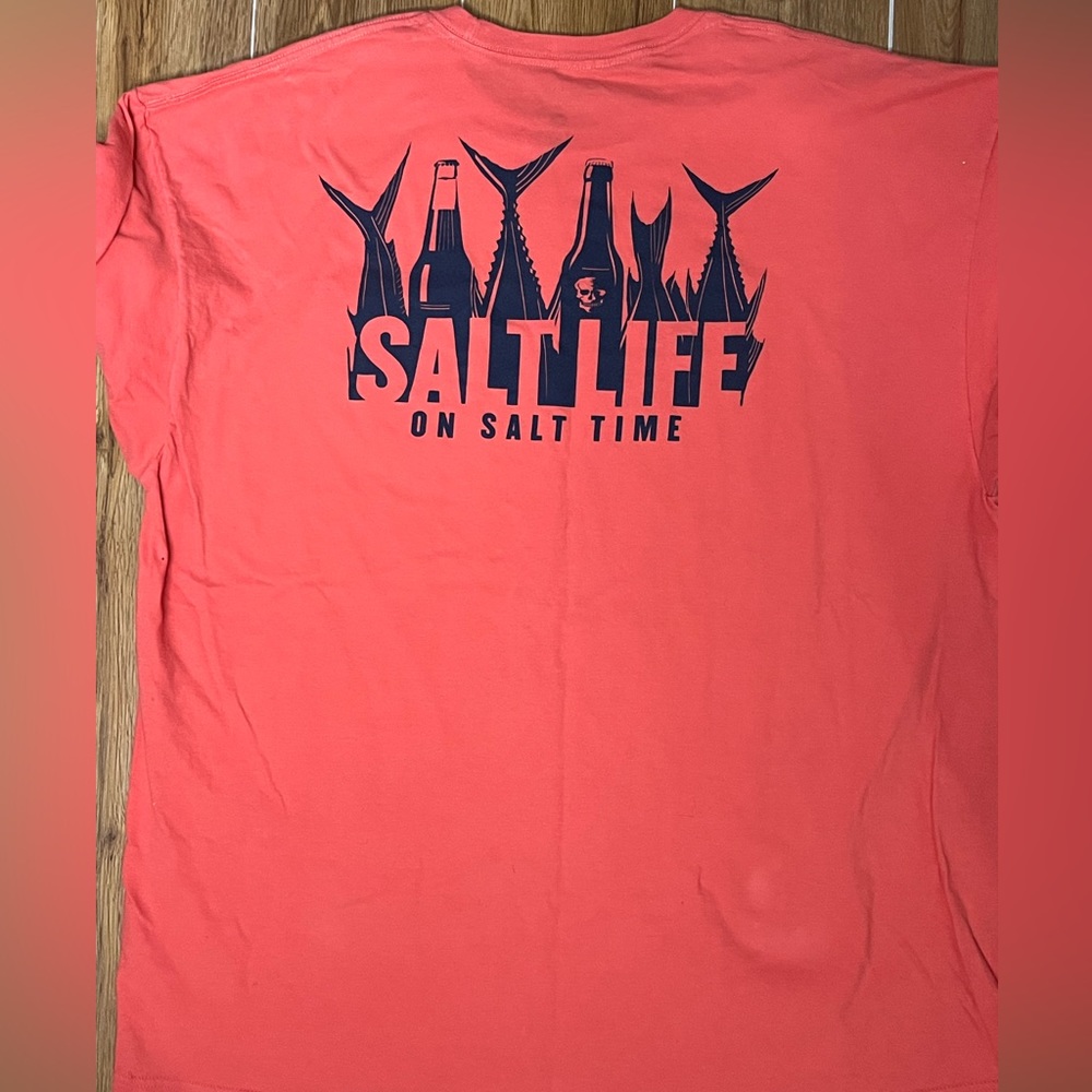 Salt Life NWOT 2XL Mens Shirt Pink Salmon Blue - Picture 5 of 6